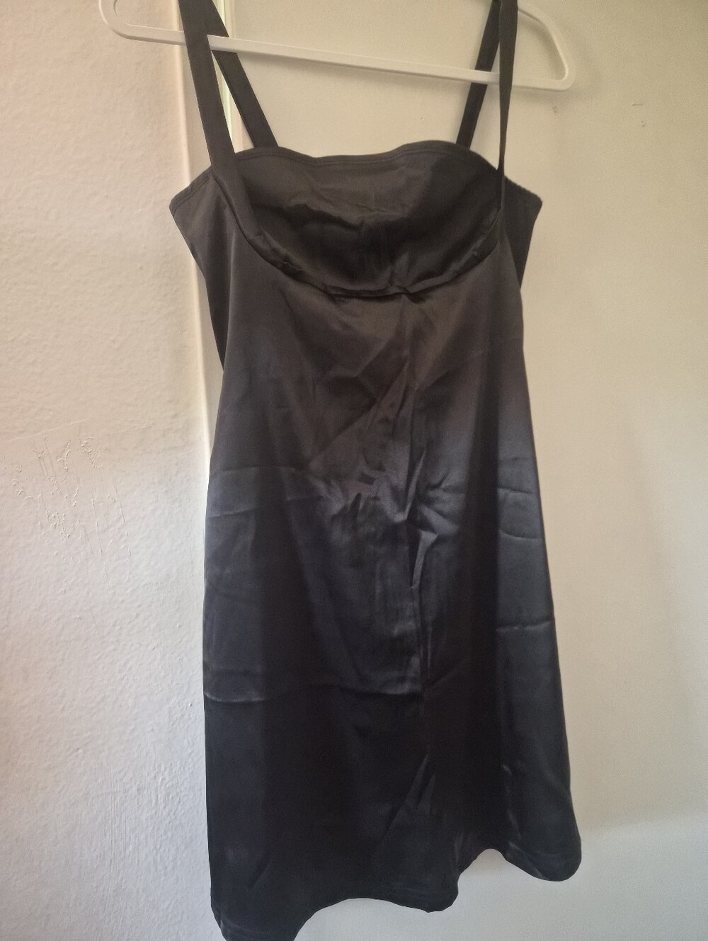 Black Satin Slip Dress with Thin Straps